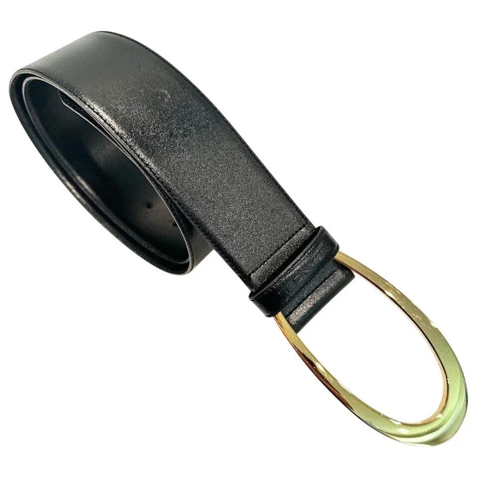 Lancel‎ Cowhide Leather Belt Chunky Gold Buckle Women's 80 Large Black Luxury